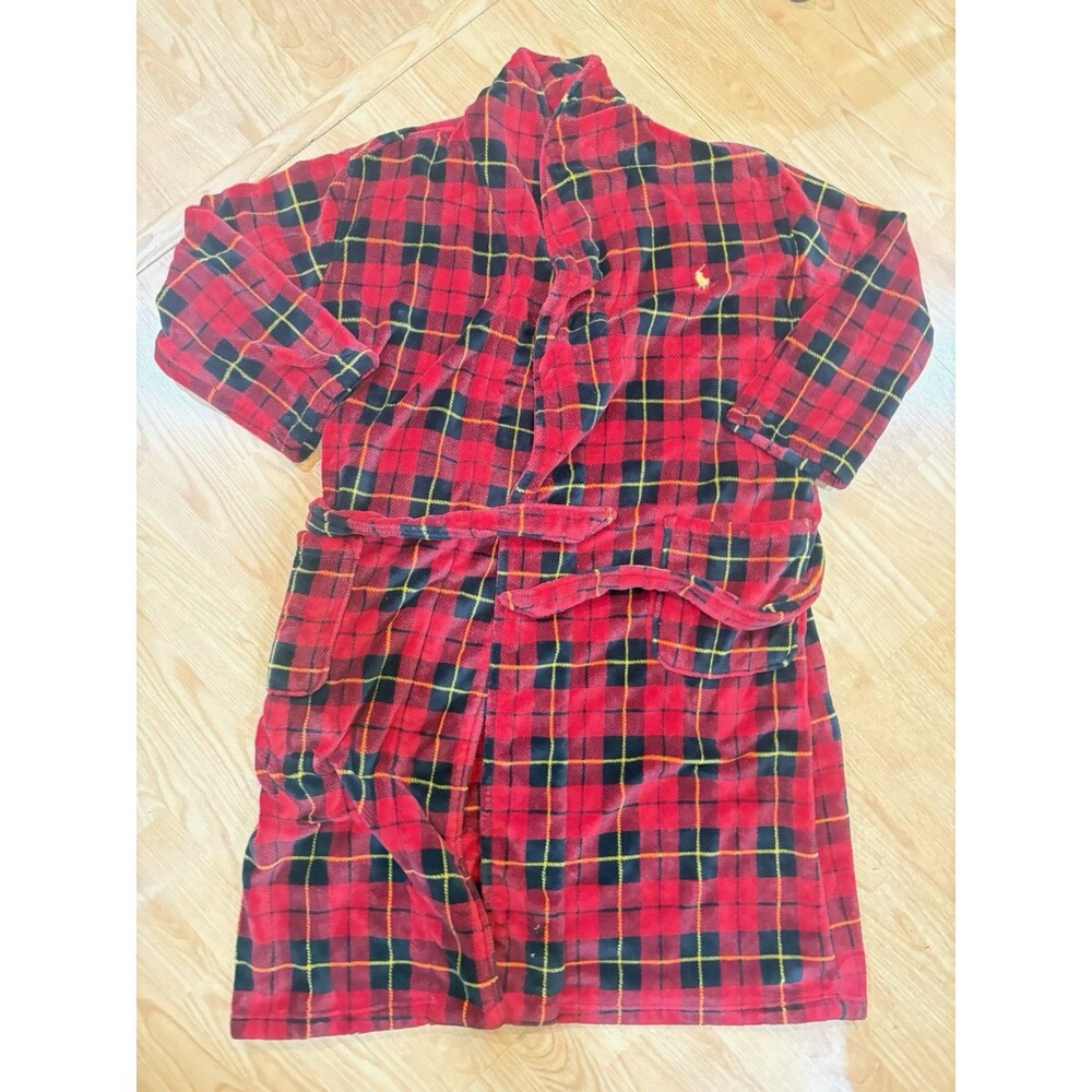 Rare VTG Polo Ralph Lauren Men's Red Flannel Plaid Robe Sleepwear Sz L/XL bath